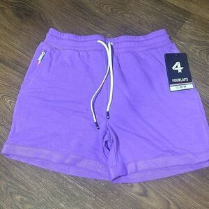 NWT FourLaps Womens Lavander French Terry Pull-On Pockets Rush Shorts Small‎